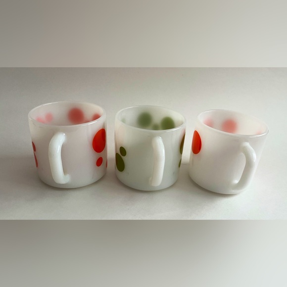 Set of 3 Federal Glass polka dot mugs - 2 orange 1 green - Picture 5 of 7